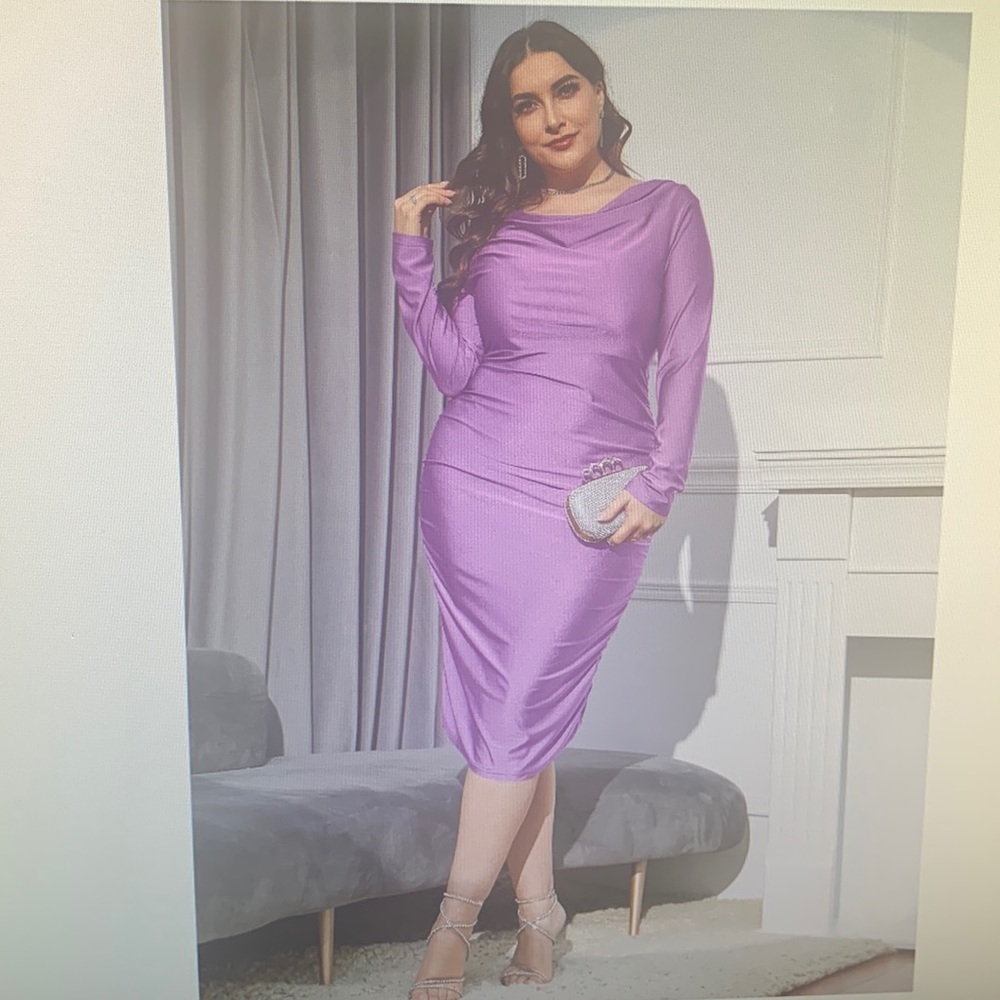 SHEIN Modely Plus Drapped Collar Ruched Bodycon Dress
